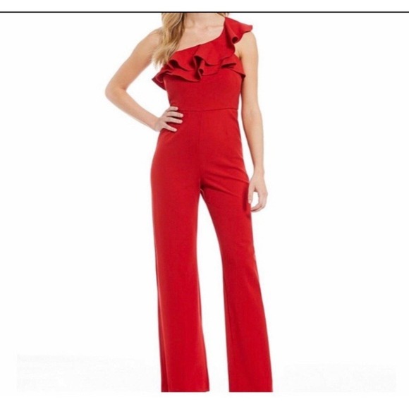 Gianni Bini Pants - Gianni Bini Red‎ Ruffle Cocktail Drew Jumpsuit One Shoulder Wide Leg New Rt-178$